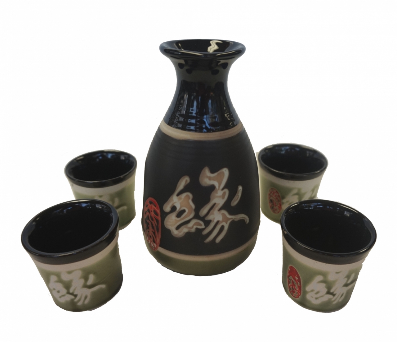 Green Sake Set with Chinese Word Yuang