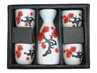 Ceramic White Japanese Saki Set with Red Plum Pictures