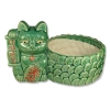 Round Bamboo Pot with Lucky Cat